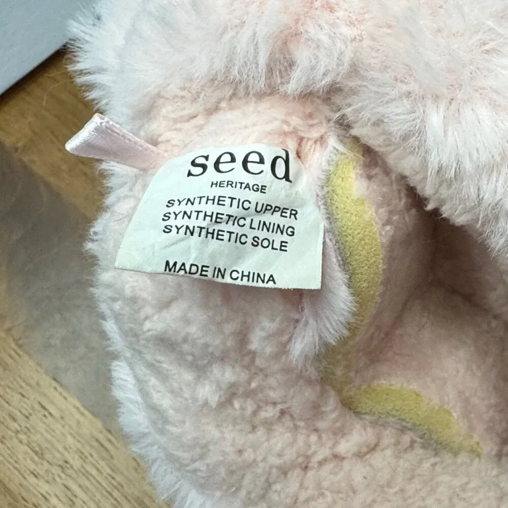 SEED HERITAGE Bunny Rabbit Plush Slippers Girls 7-8Y Soft Pink Faux Fur Slipper